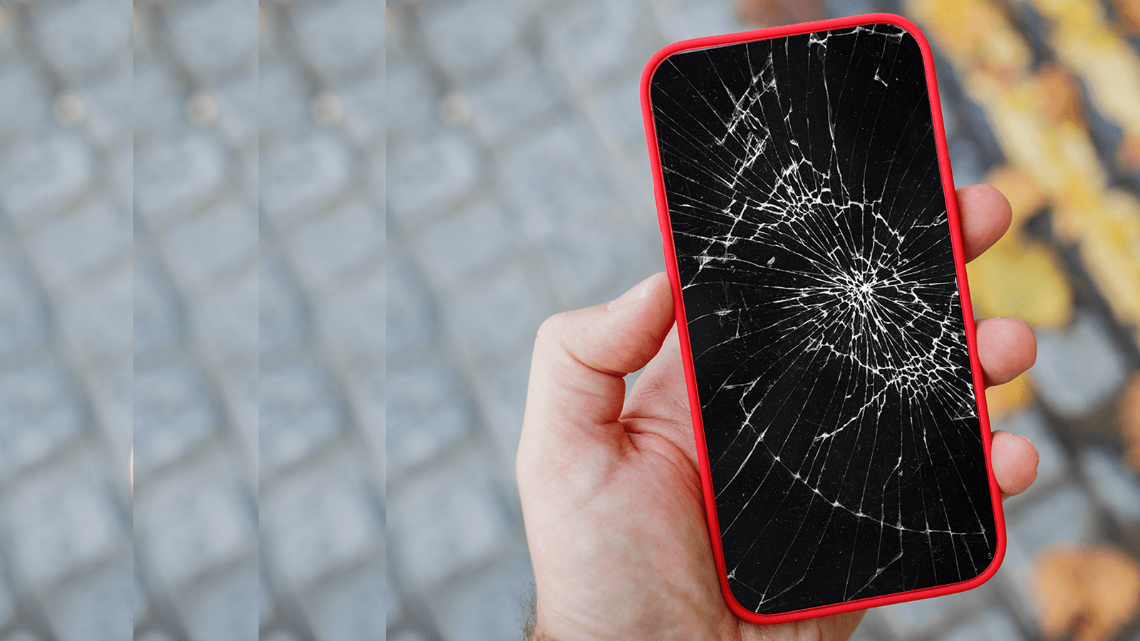 Damaged screen before repair, CallCabin Preston